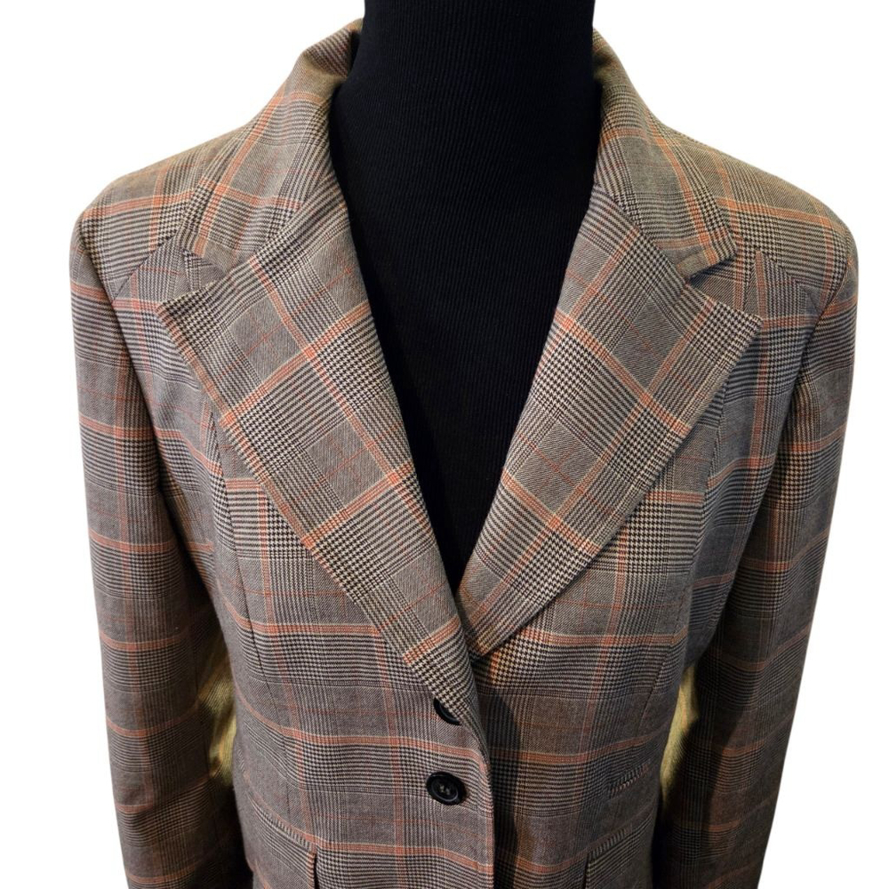 Michael Kors Brown Orange Plaid Blazer Jacket Size 12 - Picture 4 of 8